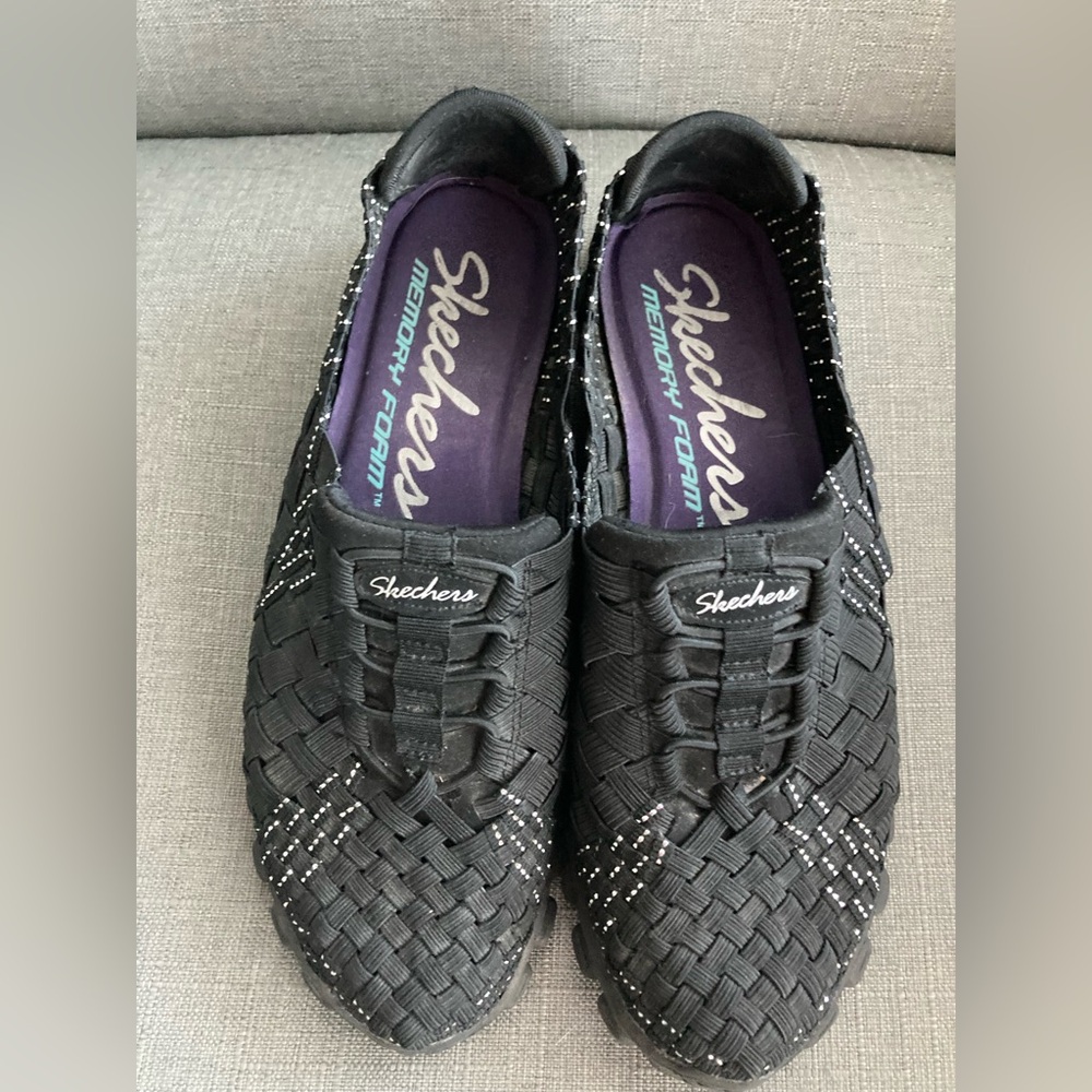 Skechers Black Woven Slip-On Shoes-Vintage